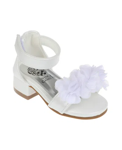 Vince Camuto Kids' Toddler Girl's Heel With Chiffon Flowers And Adhesive Closure Polyurethane Sandals In White