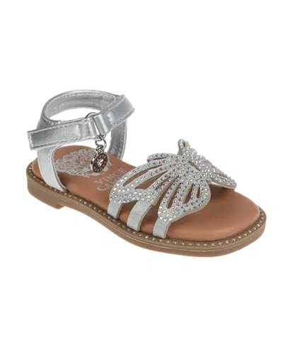 Vince Camuto Kids' Toddler Girl's Sandal With Heat-seal Rhinestones With Vc Charm Polyurethane Sandals In Silver