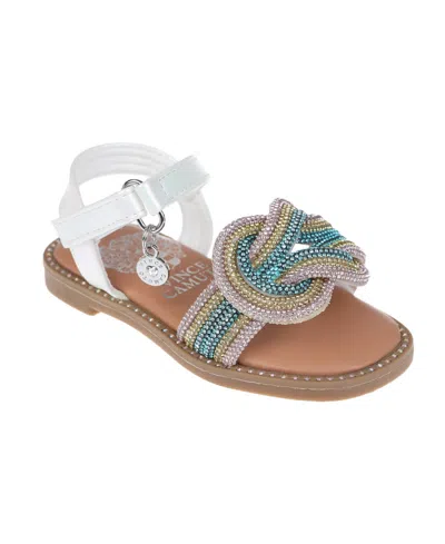 Vince Camuto Kids' Toddler Girl's Sandal With Multi Tubular Rhinestone Vamp, Vc Charm And Rs Welt Polyurethane Sandals In White Multi