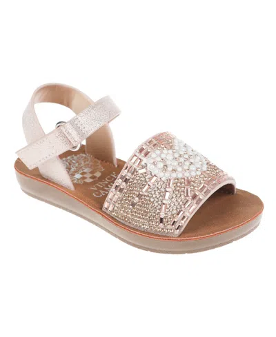 Vince Camuto Kids' Toddler Girl's Sandal With Rhinestones And Imitation Heart Pearls Polyurethane Sandals In Rose Gold