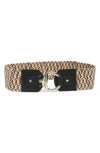 Vince Camuto Toggle Buckle Woven Raffia Belt In Black/ Natural
