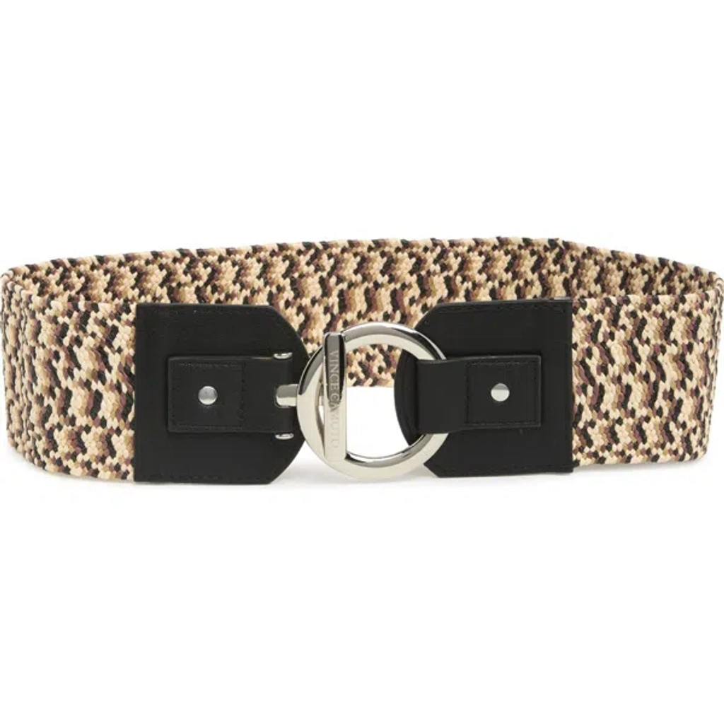 Vince Camuto Toggle Buckle Woven Raffia Belt In Black  display picture 3