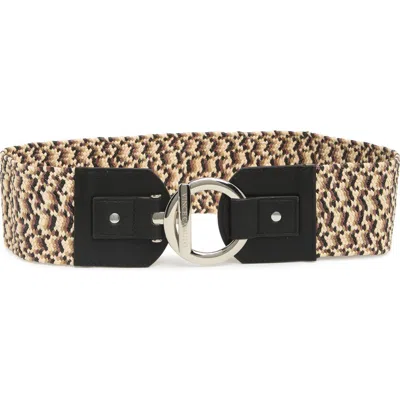Vince Camuto Toggle Buckle Woven Raffia Belt In Black/natural