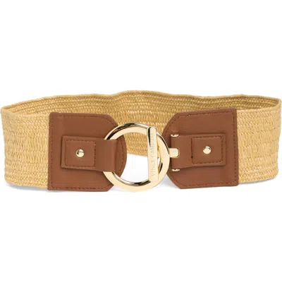 Vince Camuto Toggle Buckle Woven Raffia Belt In Cognac/natural