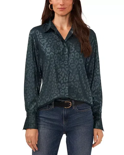 Vince Camuto Top Womens Green Printed Long Sleeve Button Up Preppy Erk1791 In Black