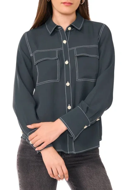 Vince Camuto Topstitch Utility Button-up Shirt In Multi