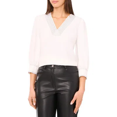 Vince Camuto Topstitched V-neck Jersey Top In Neutral