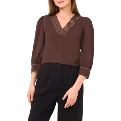 Vince Camuto Topstitched V-neck Jersey Top In Brown