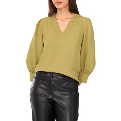 Vince Camuto Topstitched V-neck Jersey Top In Green