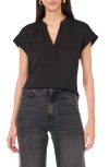 Vince Camuto Mixed Media V Front Short Slv Blouse In Rich Black