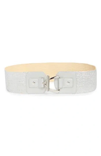 Vince Camuto Triangle Ring Stretch Straw Belt In Silver