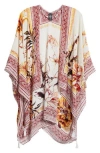 Vince Camuto Tropical Blooms Ruana In Neutral Rust