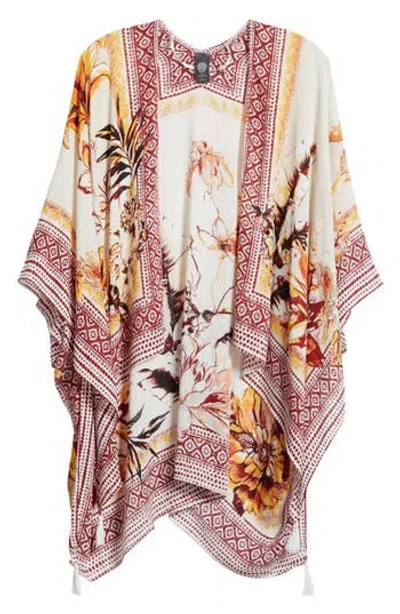 Vince Camuto Tropical Blooms Ruana In Neutral Rust