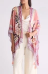 Vince Camuto Tropical Blooms Ruana In Peach