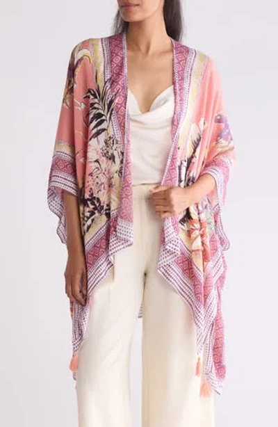 Vince Camuto Tropical Blooms Ruana In Peach