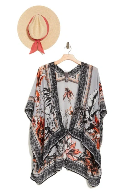 Vince Camuto Tropical Blooms Topper & Sun Hat Set In Gray