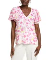 Vince Camuto Floral Tulip Sleeve Top In Pink