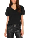 Vince Camuto V-neck Tulip Sleeve Chiffon Top In Rich Black