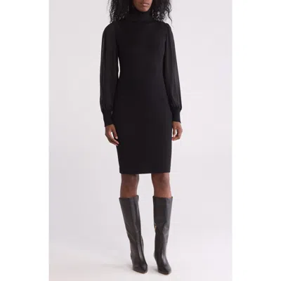 Vince Camuto Turtleneck Chiffon Sleeve Sheath Dress In Black
