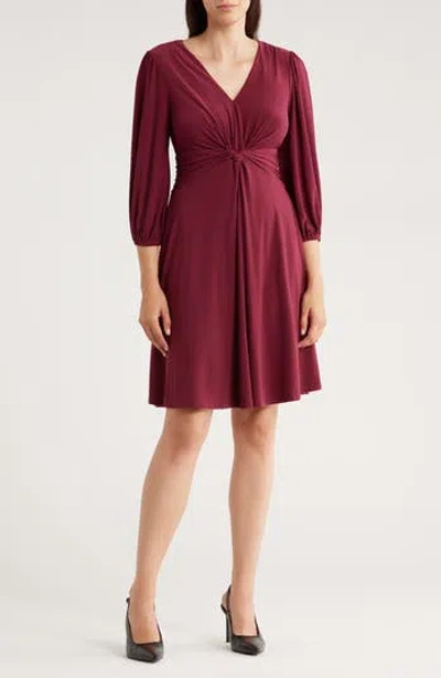 Vince Camuto Twist Front Balloon Sleeve Fit & Flare Dress In Burgundy