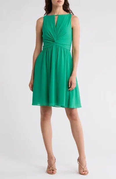 Vince Camuto Twist Front Chiffon Fit And Flare Dress In Kelly Green