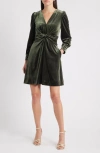Vince Camuto Twist Front Long Sleeve Velvet Fit & Flare Dress In Green