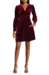 VINCE CAMUTO TWIST FRONT LONG SLEEVE VELVET FIT & FLARE DRESS