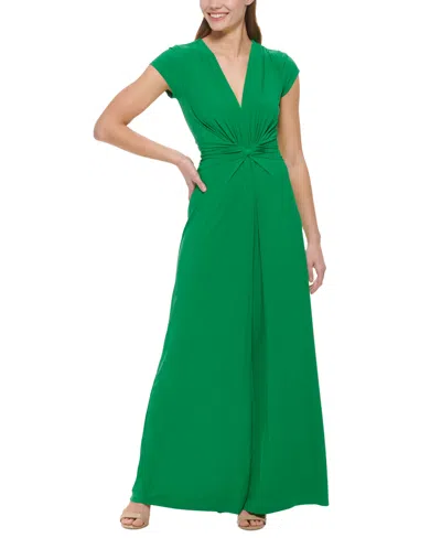Vince Camuto Twist-front Plunge Jumpsuit In Kgr