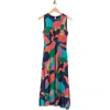 Vince Camuto Twist Front Sleeveless Mesh Midi Dress In Navy Multi