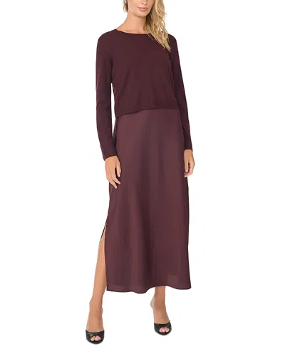 Vince Camuto Two Piece Look Crewneck Slip Dress In Burgundy