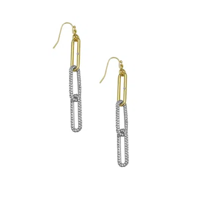 VINCE CAMUTO TWO TONE CRYSTAL STONE PAPER CLIP DROP EARRINGS