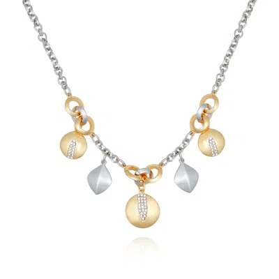 Vince Camuto Two Tone Gilded Leaf Charm Short Statement Necklace In Multi