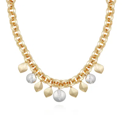 Vince Camuto Two Tone Gilded Leaf Charm Statement Necklace In Gold