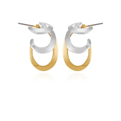 Vince Camuto Two Tone Gilded Leaf Hoop Earrings In Brown