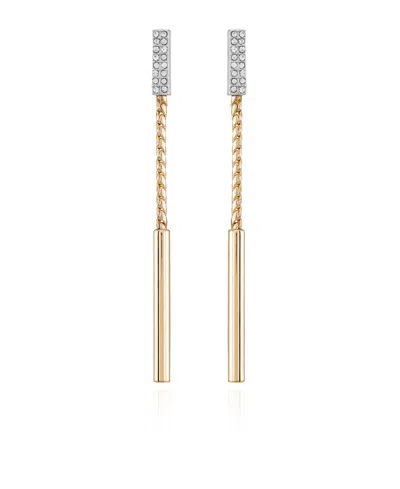 Vince Camuto Two-tone Glass Stone Baguette Drop Dangle Earrings In Gold