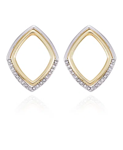 Vince Camuto Two-tone Glass Stone Diamond Shaped Hoop Earrings In Gold