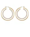 VINCE CAMUTO TWO-TONE GLASS STONE DOUBLE HOOP EARRINGS