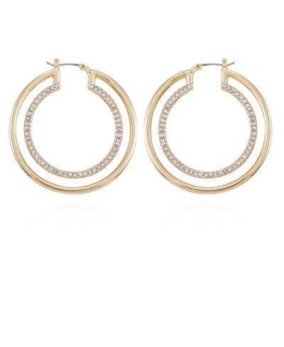 Vince Camuto Two-tone Glass Stone Double Hoop Earrings In Gold