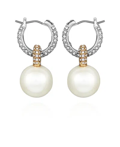 Vince Camuto Two Tone Pearl Drop Hoop Earrings In Metallic