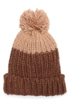 Vince Camuto Two-tone Pompom Beanie In Brown
