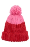 Vince Camuto Two-tone Pompom Beanie In Burgundy