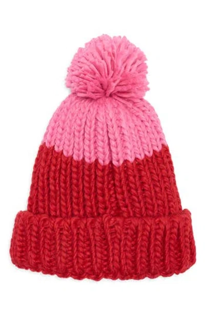 Vince Camuto Two-tone Pompom Beanie In Burgundy