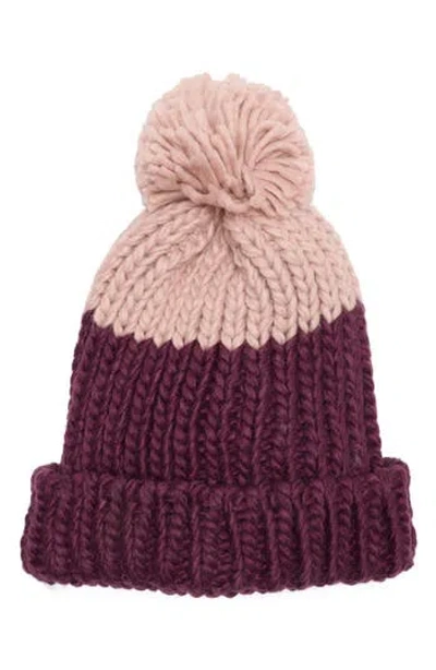 Vince Camuto Two-tone Pompom Beanie In Burgundy