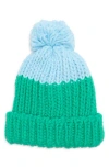 Vince Camuto Two-tone Pompom Beanie In Green