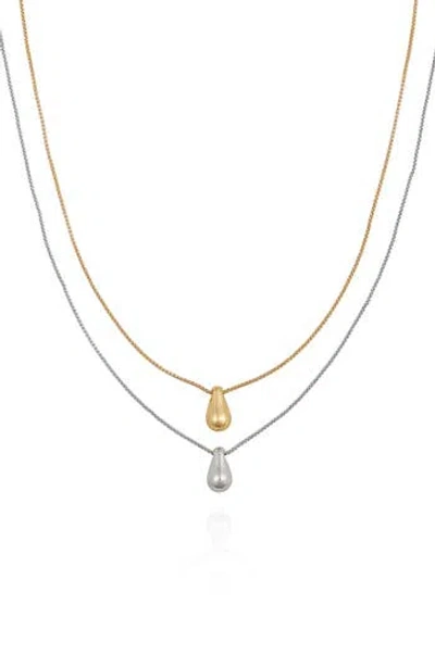 Vince Camuto Two-tone Teardrop Pendant Layered Necklace In Gold