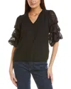 Vince Camuto V Neck Bubble Sleeve Top In Black