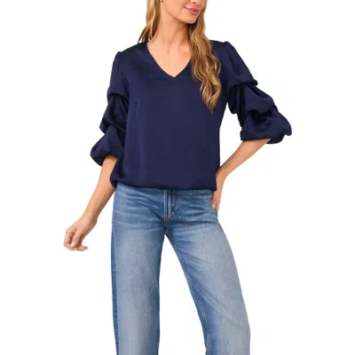 Vince Camuto V-neck Bubble Sleeve Top In Blue
