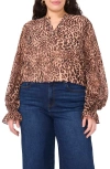 Vince Camuto Plus Size Long Sleeve V-neck Top In Animal Print