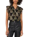 Vince Camuto Metallic Floral Flutter Sleeve Top In Rich Black