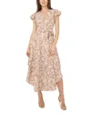 Vince Camuto Abstract Print Flutter Sleeve Midi Dress In Brown